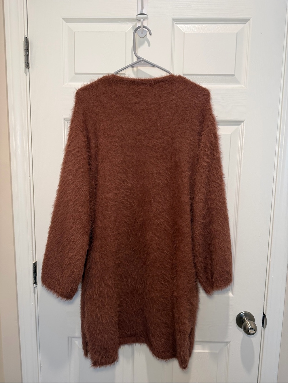Prima Fuzzy Open-Front Cardigan Sweater in Rust - Picture 8 of 12